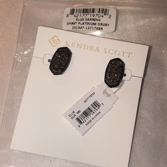 Kendra Scott Ellie Gunmetal Tone Stud Earrings With Platinum Drusy NWT - Picture 6 of 16